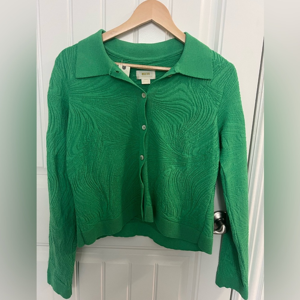 Maeve green button down sweater NWT